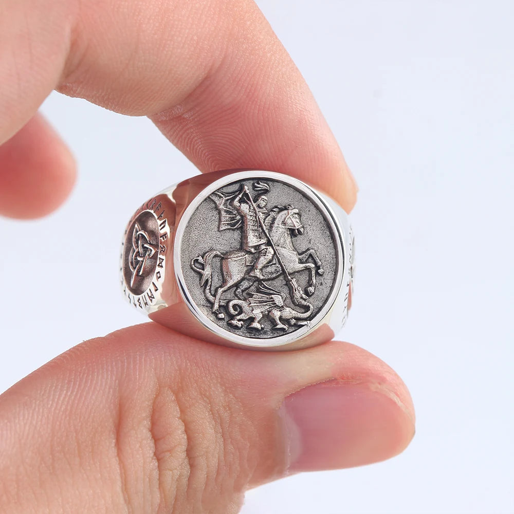 St. George The Paladin Slays Dragons Unique Sovereign Expeditions Equestrian Viking Sterling Silver Ring