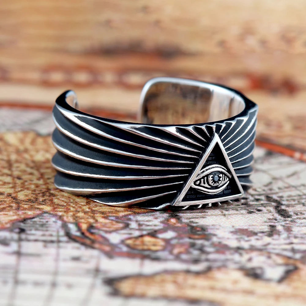 All Seeing Eyes God Horus Triangular Radial Sterling Silver Rings