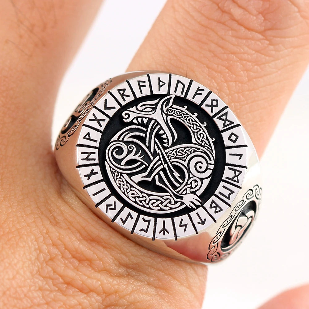 Ancient Viking Rune Dragon Totem Sterling Silver Ring