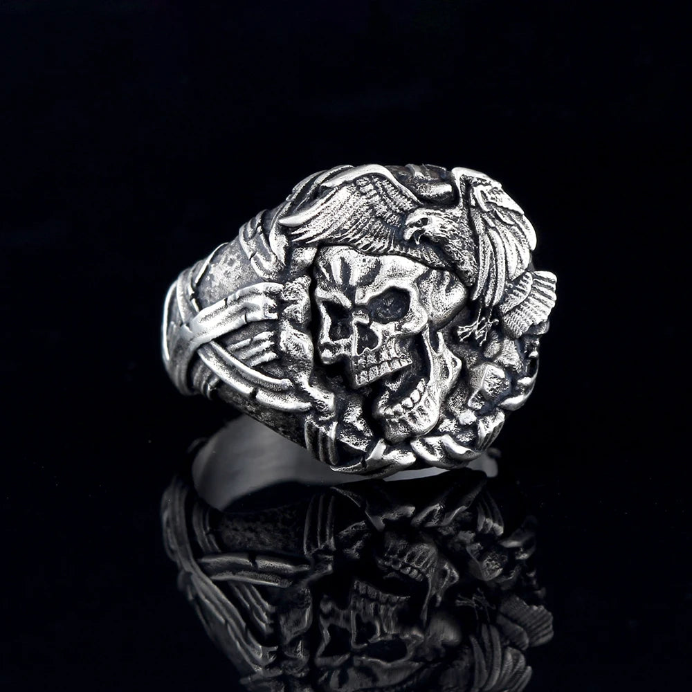 Memento Mori Gothic Death's Head Skeleton Skull Evil Demon Bike Unique Gift Idea For You And Friend Punk Mens Silver Ring