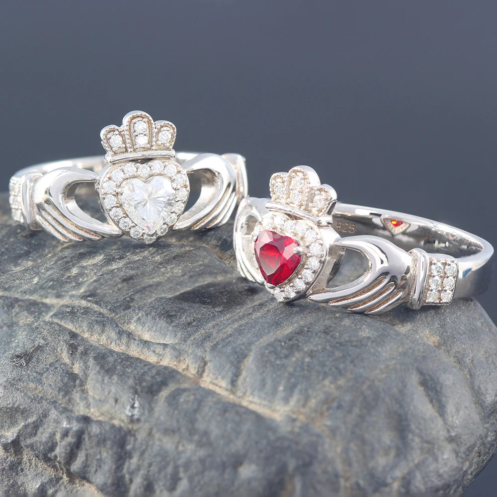 Heart Shaped Scottish Lrish Crown Hands Ireland sterling silver ring