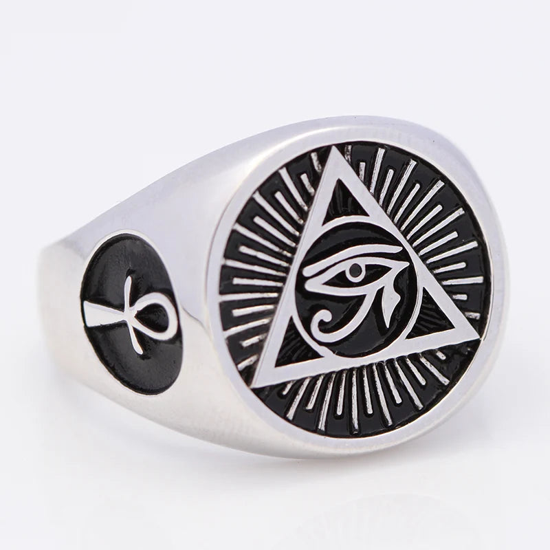 Ancient Egyptian Symbol The Eye of Horus  Protection Royal Power Amulets Egypt Cross Sterling Silver Ring