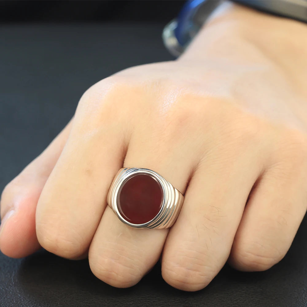 Corrugated Agate 925 Sterling Silver Fine Jewelry Ring For Men