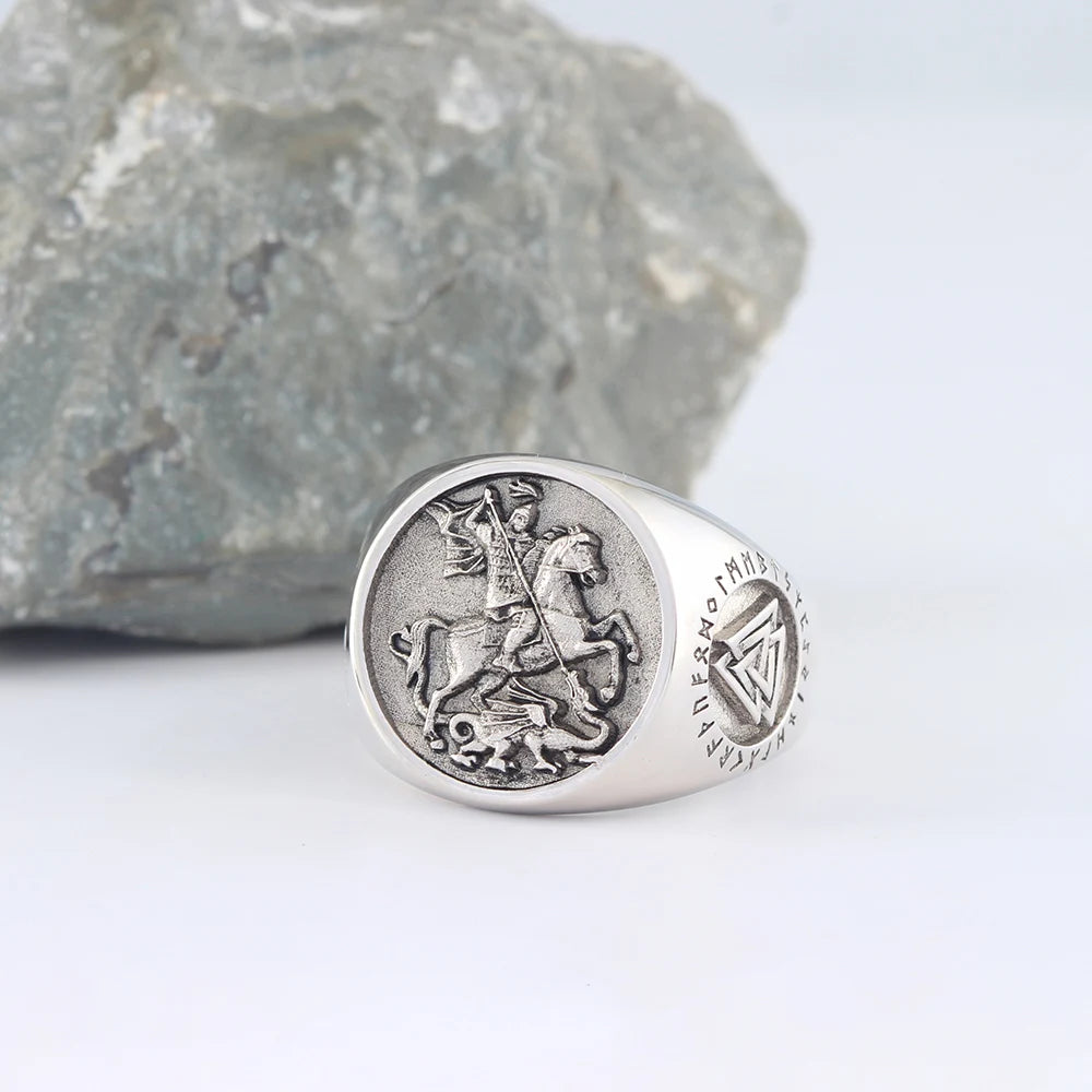 St. George The Paladin Slays Dragons Unique Sovereign Expeditions Equestrian Viking Sterling Silver Ring