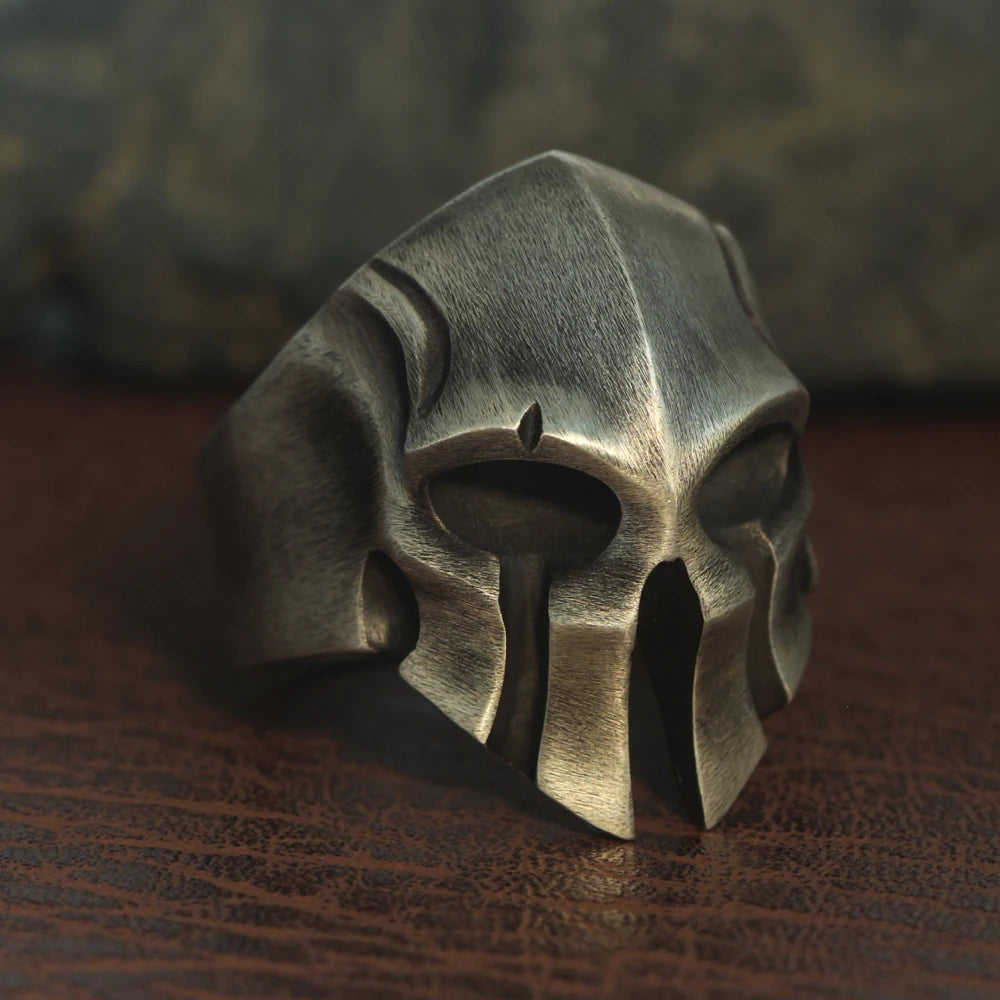 Men`s Spartan Warrior Skull Knight Helmet Mask Biker Sterling Silver Ring