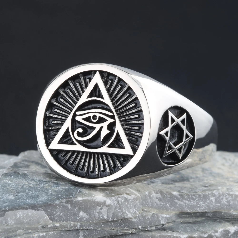 Ancient Egyptian Symbol The Eye of Horus  Protection Royal Power Amulets Egypt Cross Sterling Silver Ring
