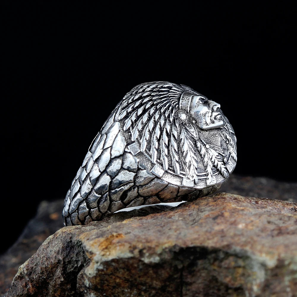 Indian Chief Biker Rock Punk Silver Ring