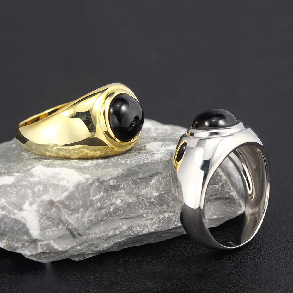 Fanshion Inlaid Black Agate Men Or Women Silver Ring