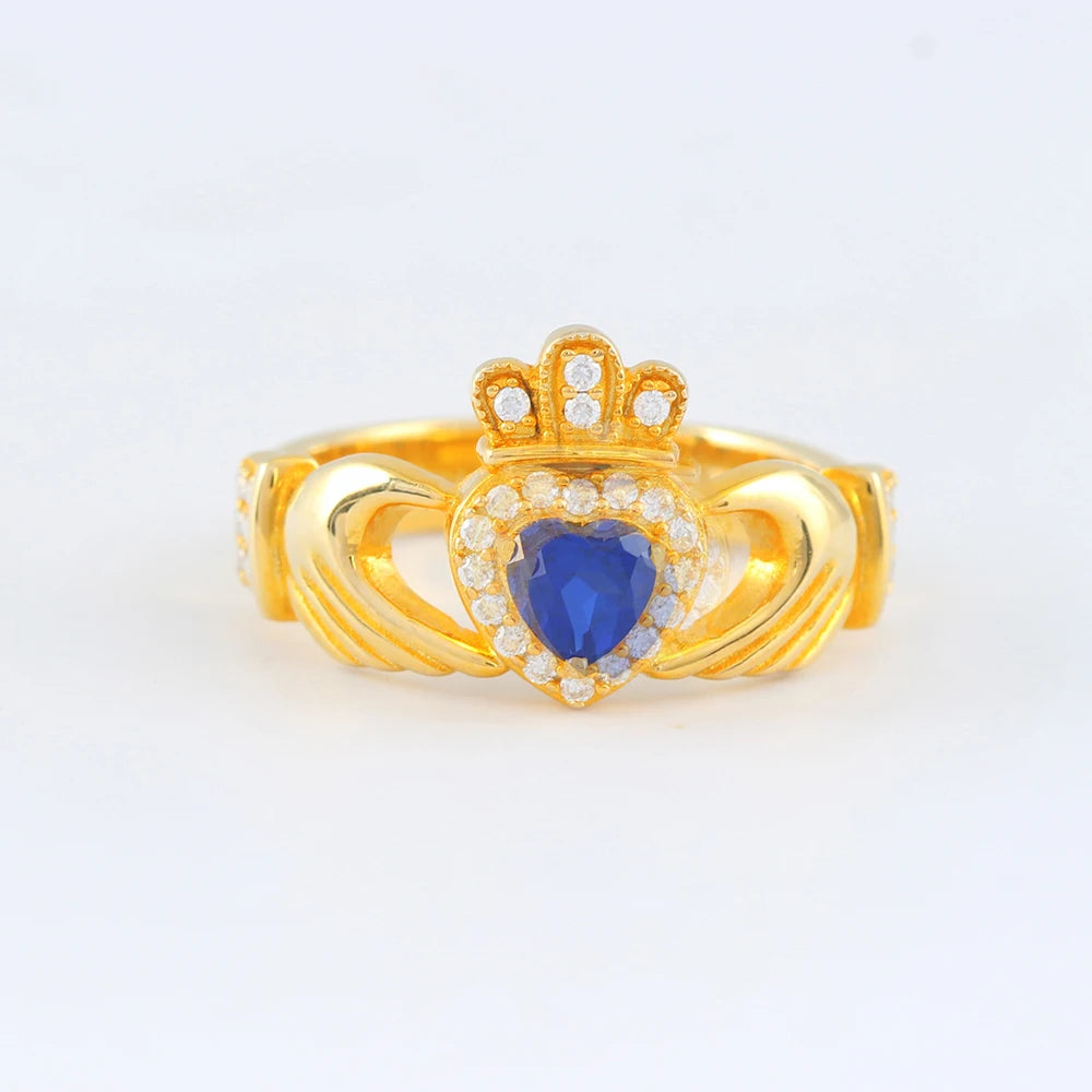 Heart Shaped Scottish Lrish Crown Hands Ireland sterling silver ring