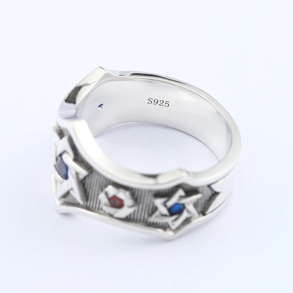 Star of David Sexangular Seal of Solomon Hebrew Symbol Inlaid stones Sterling Silver Ring