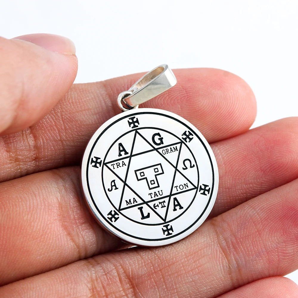 Solomon Pentagram Seal Rune Amulet 925 sterling silver necklace mascot pendant