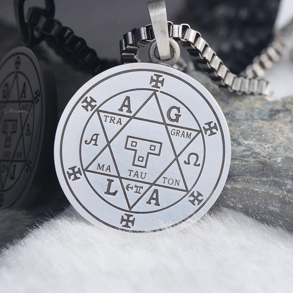 Solomon Pentagram Seal Rune Amulet 925 sterling silver necklace mascot pendant
