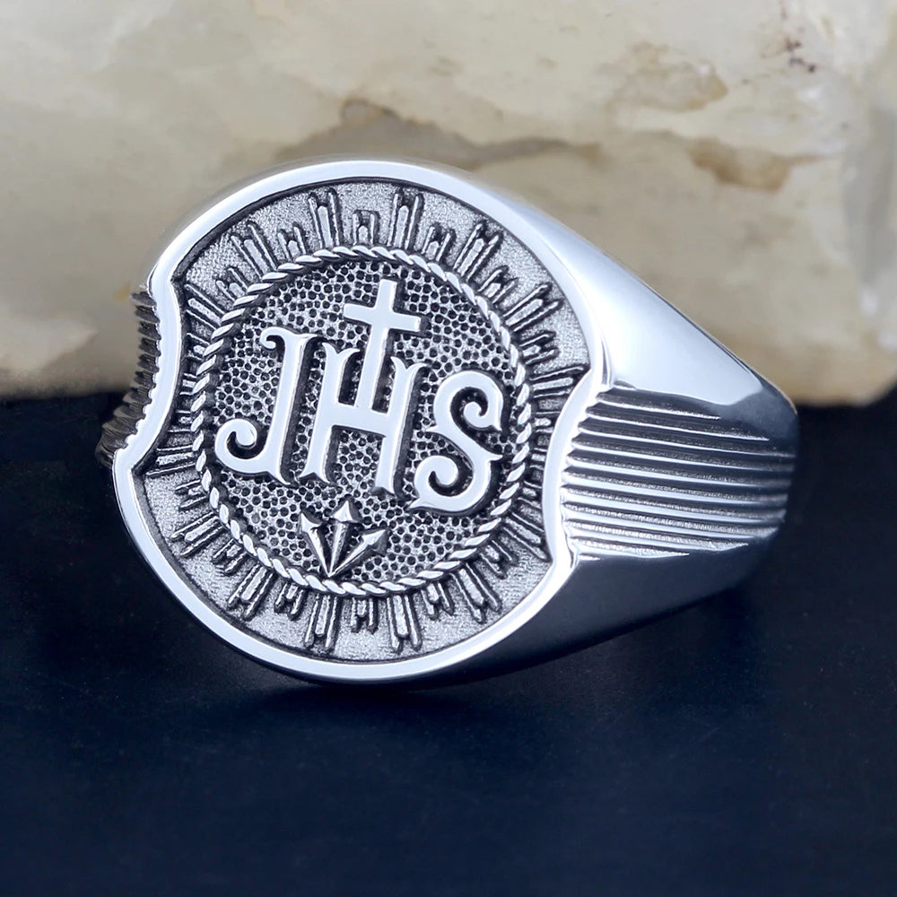 Jesus Christ Christian Chi Rho IHS JHS Sterling Silver Ring