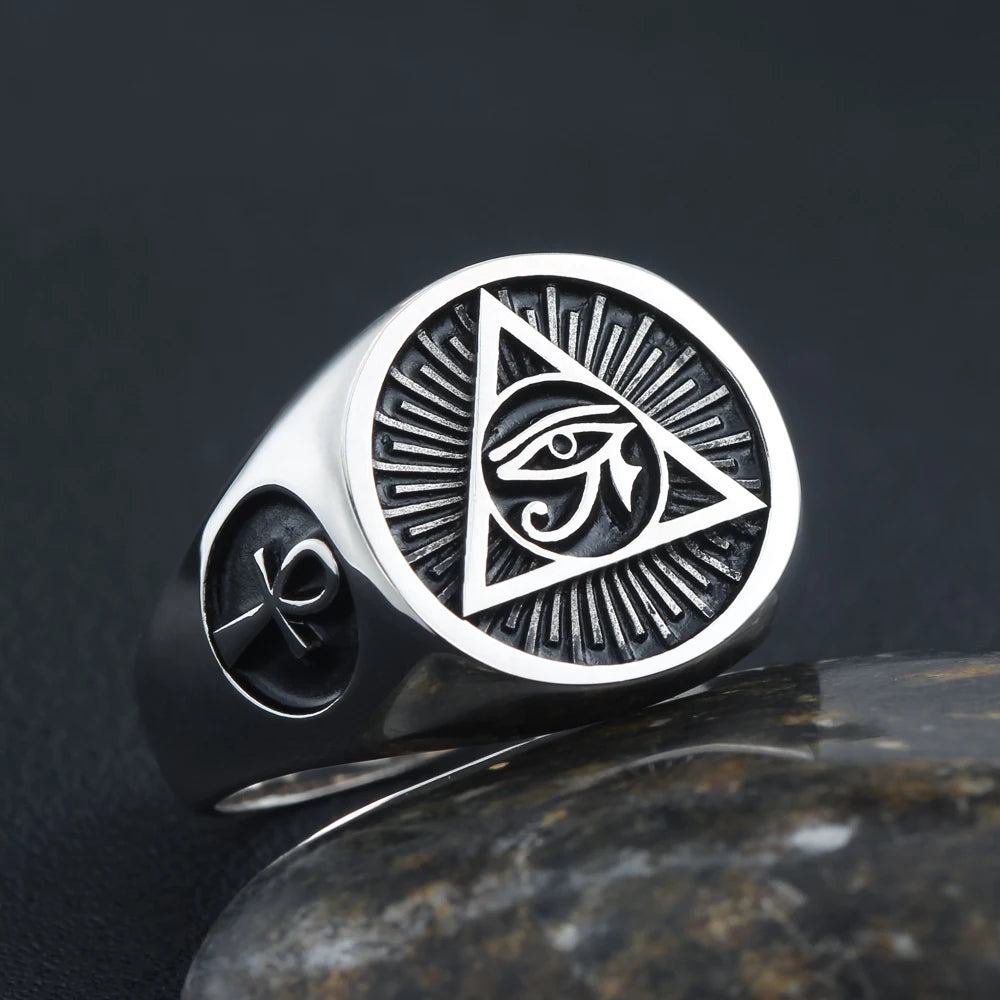 Ancient Egyptian Symbol The Eye of Horus  Protection Royal Power Amulets Egypt Cross Sterling Silver Ring