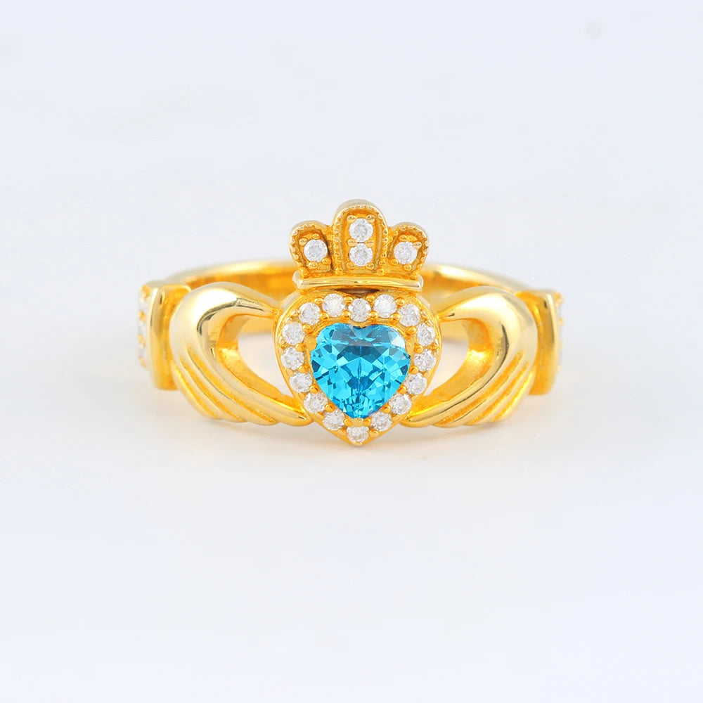 Heart Shaped Scottish Lrish Crown Hands Ireland sterling silver ring