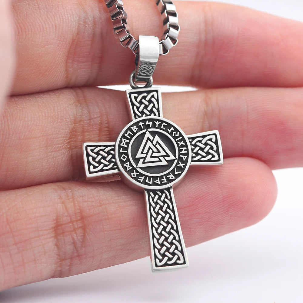 Viking Triangle Double Axe Cross On Both Sides For men Or Women  Pendant