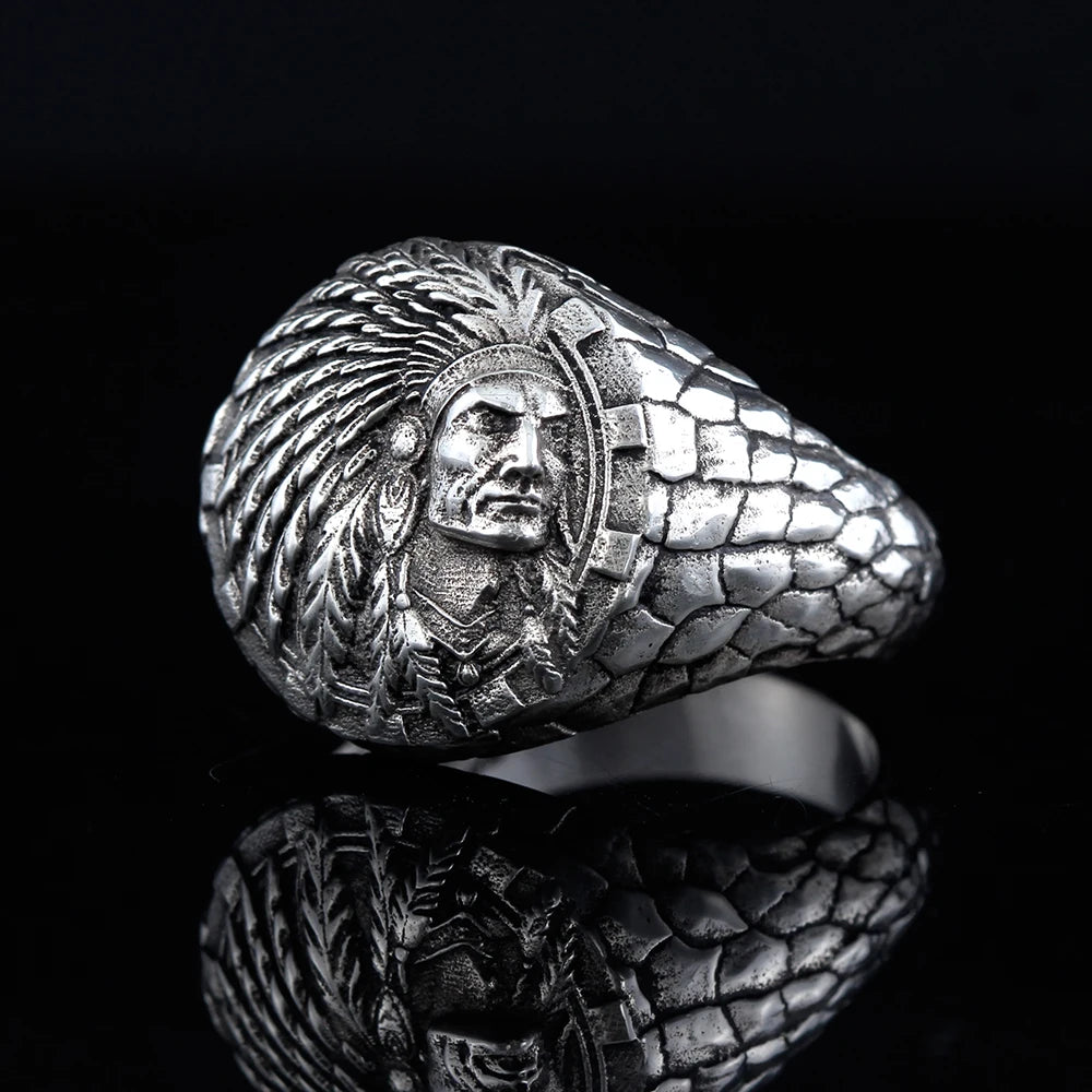 Indian Chief Biker Rock Punk Silver Ring