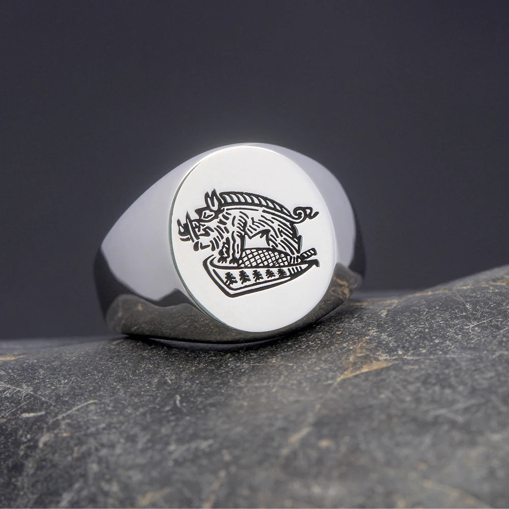 The Secret Service Mens Vintage Seal Engraving Family Crest Boar Signet Ring