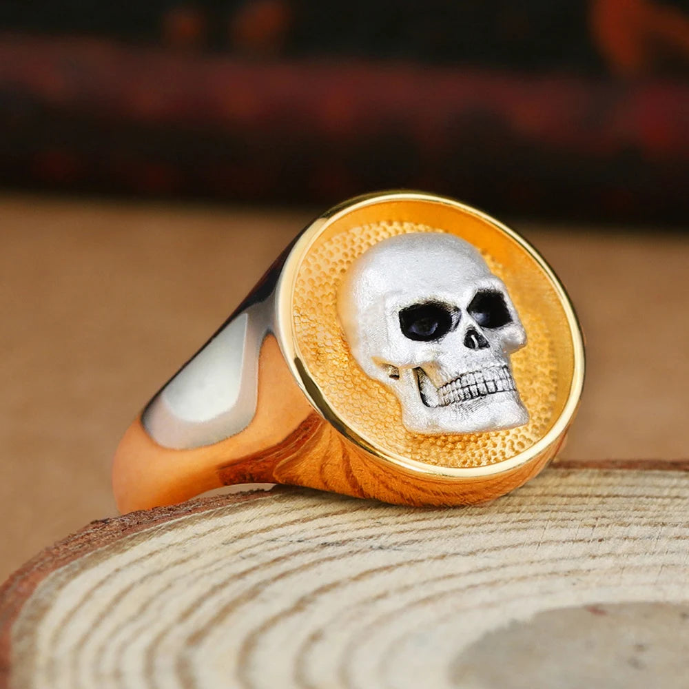 Antique Dead Head Skull Memory Dual-material Pinkie Two-tone  Ring