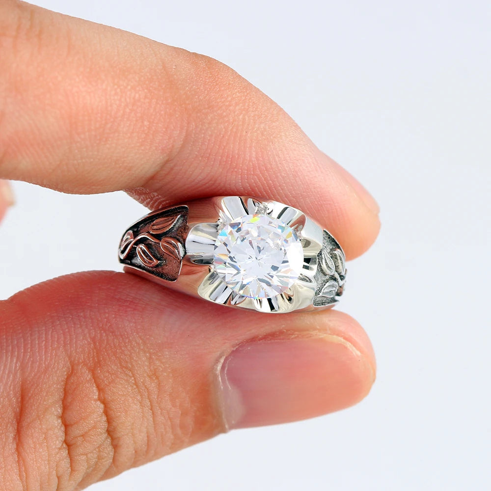 Custom-made Popular Leaf Inlaid Stone Wedding Moissanite Sterling Silver Ring