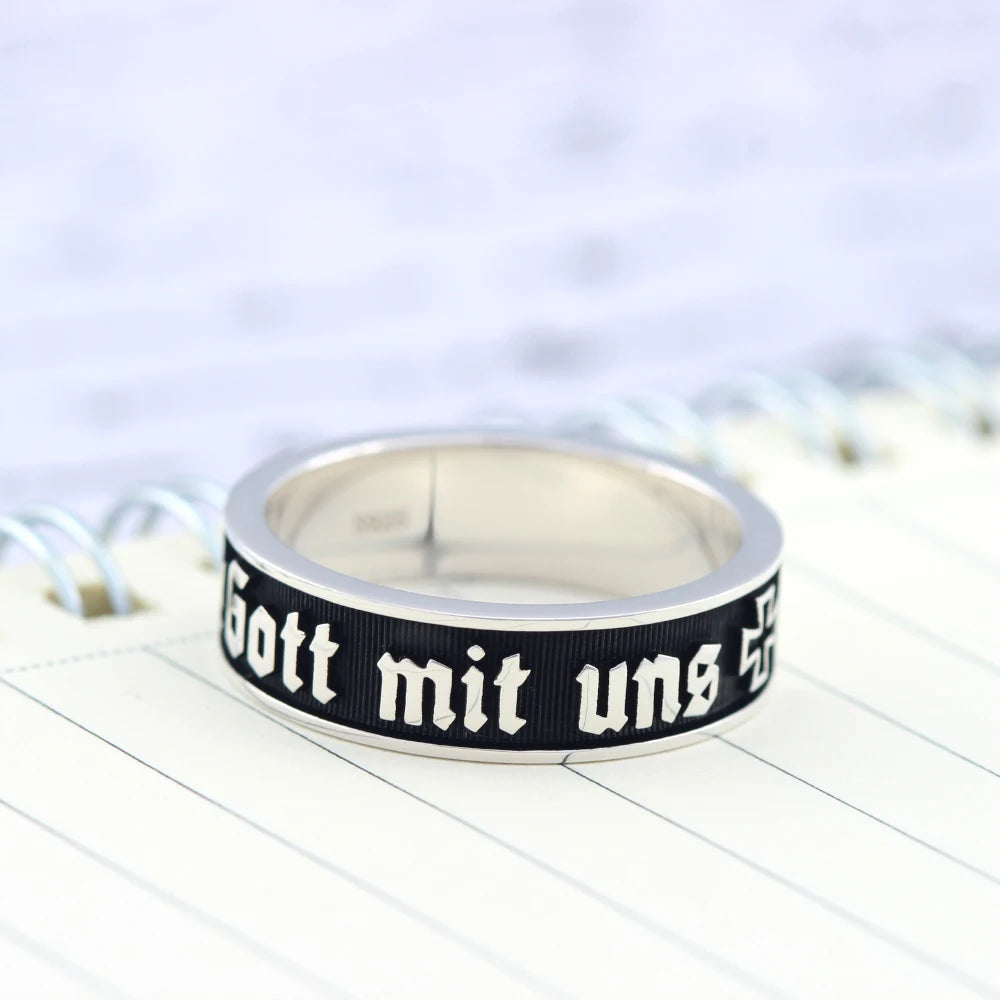 Gott Mit Uns Iron Cross Symbol Germany Sterling Silver Ring