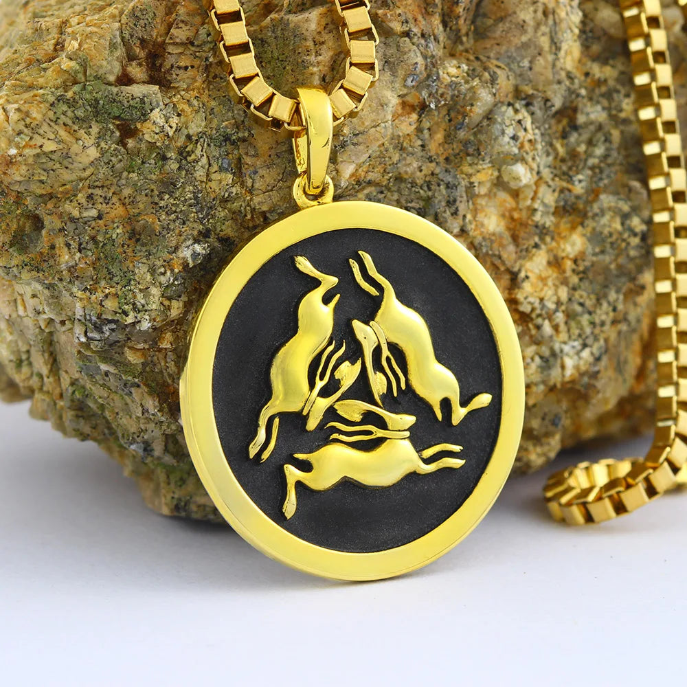 Three Rabbits the Circle Of Life Sterling Silver Pendant