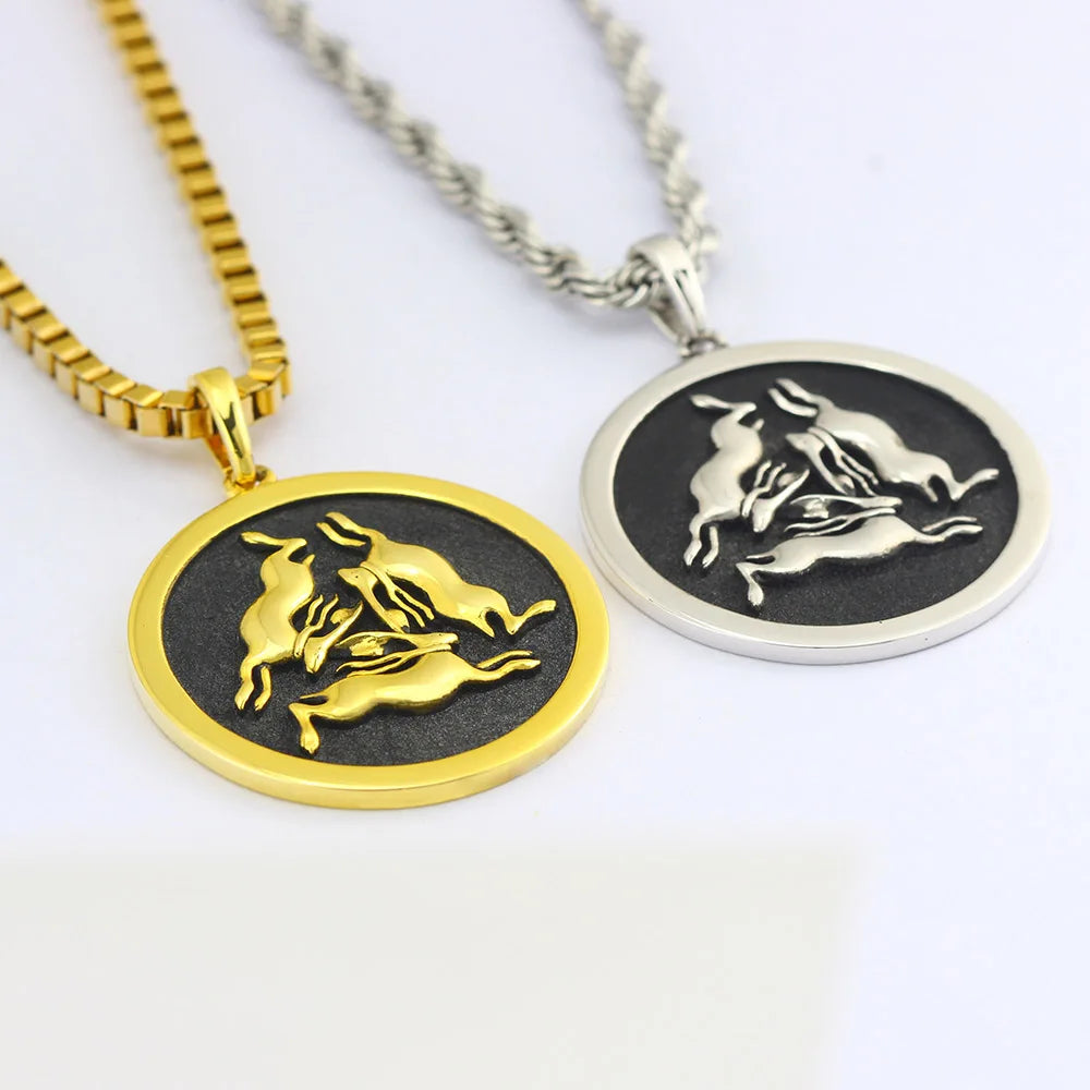 Three Rabbits the Circle Of Life Sterling Silver Pendant