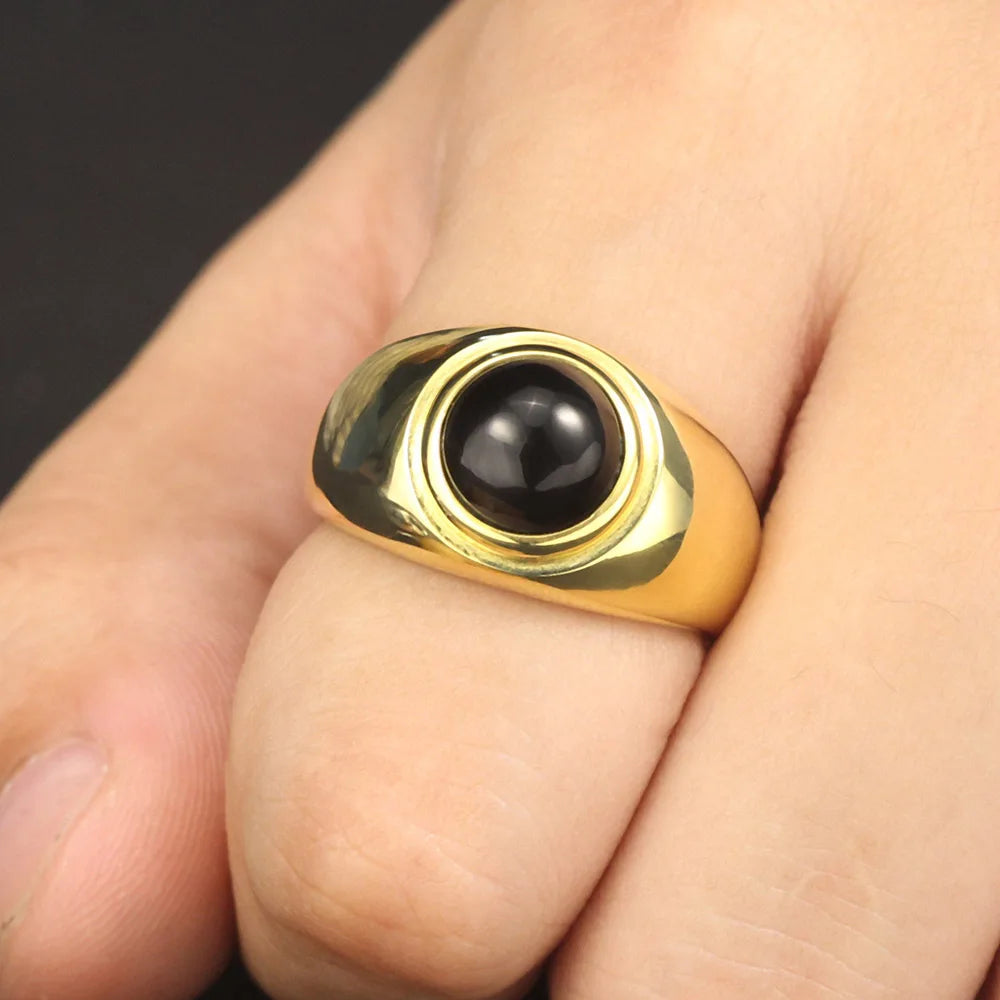 Fanshion Inlaid Black Agate Men Or Women Silver Ring