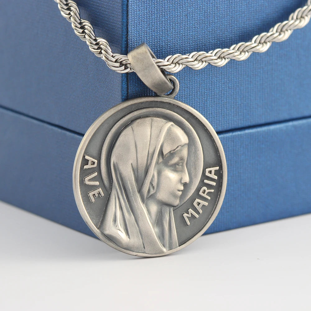 Queen of Grace Virgin Mary N.D.LOURDES Silver Pendant
