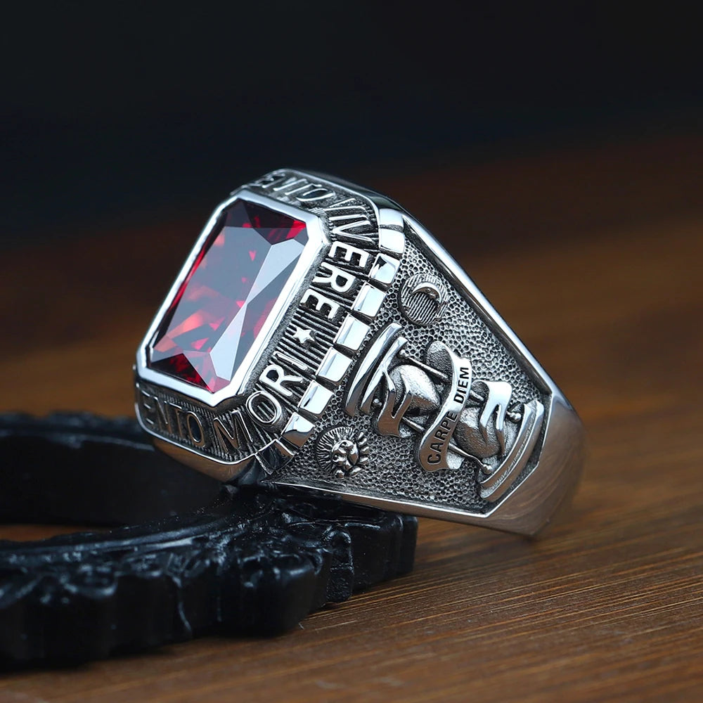 Antique Memento Mori Skull Dead Head Carpe Diem Sand Glass Rose Love Endures Forever Silver Ring