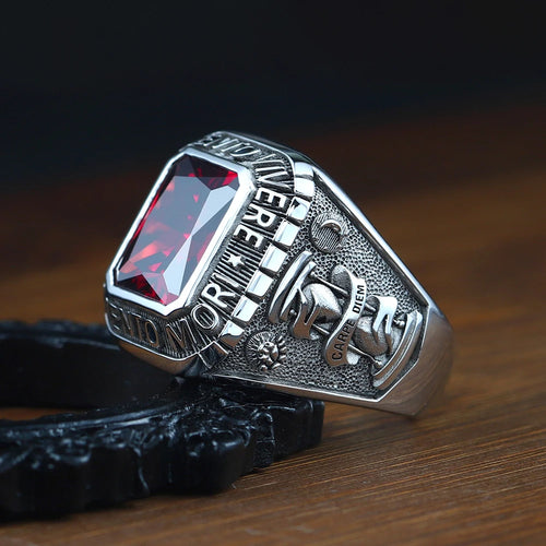 Antique Memento Mori Skull Dead Head Carpe Diem Sand Glass Rose Love Endures Forever Silver Ring