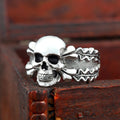 Vintage Retro Death Skull Head Bones Leaf Germany Memorial Silver Ring