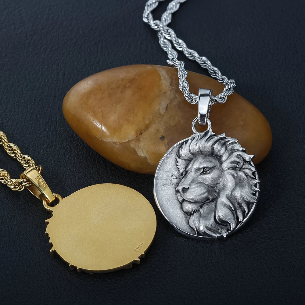 Men Soild Lion Head 925 Sterling Silver Necklace Charm Pendant Jewelry