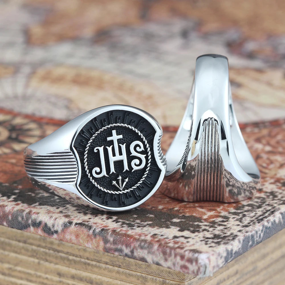 Jesus Christ Christian Chi Rho IHS JHS Sterling Silver Ring