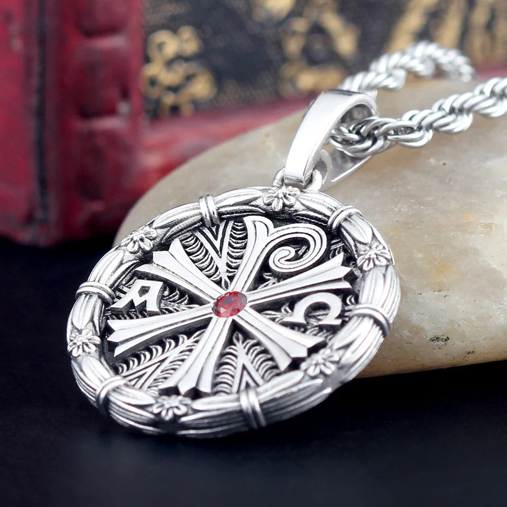Chi Rho Christ Symbol Alp Ome Charm PX Silver Pendant