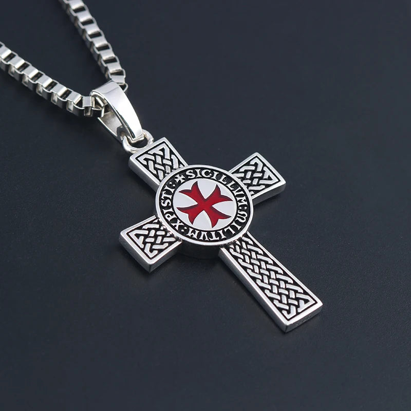 Cross Templar 925 Silver Classic Pendant Necklace Double-sided Men's Amulet