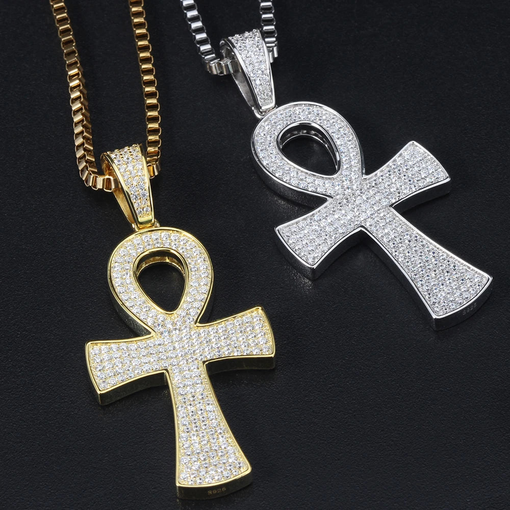 Egyptian Symbol Cross Covered with stones Silver Pendant
