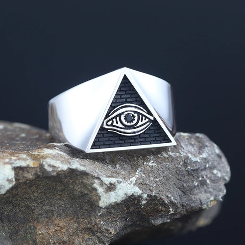 All-Seeing Eyes God Horus Triangular Sterling Silver Ring