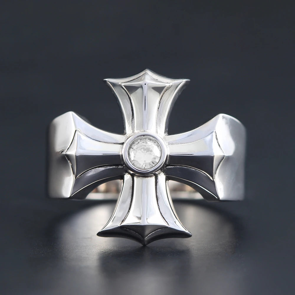Jesus Christ Prayers Cross Symbol For blessings Inlaid Zircon Sterling Silver Rings