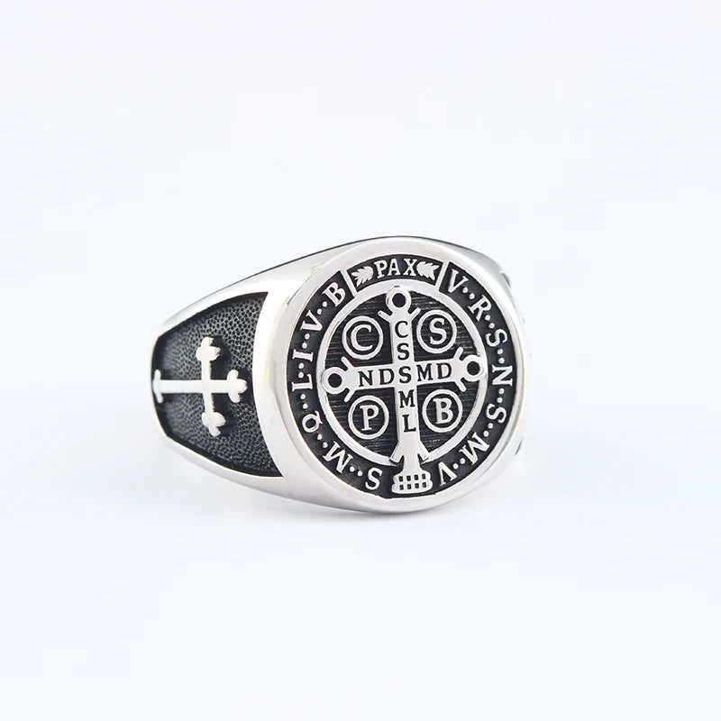 Cross of Saint Benedict Catholic Talisman Ring For Men