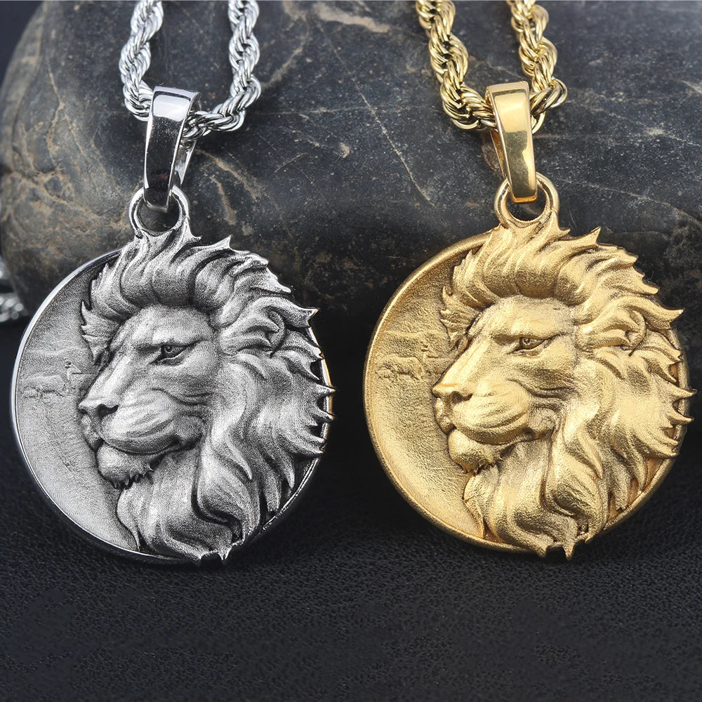 Men Soild Lion Head 925 Sterling Silver Necklace Charm Pendant Jewelry