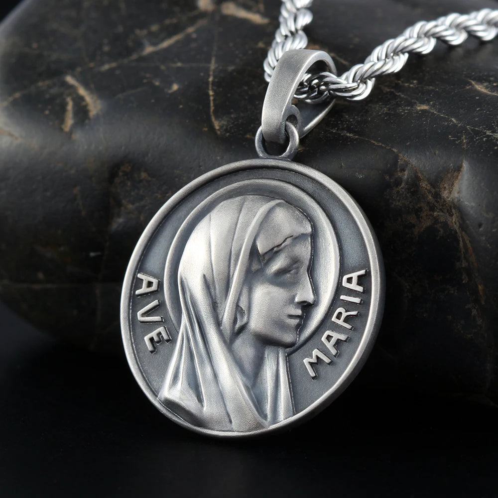 Queen of Grace Virgin Mary N.D.LOURDES Silver Pendant