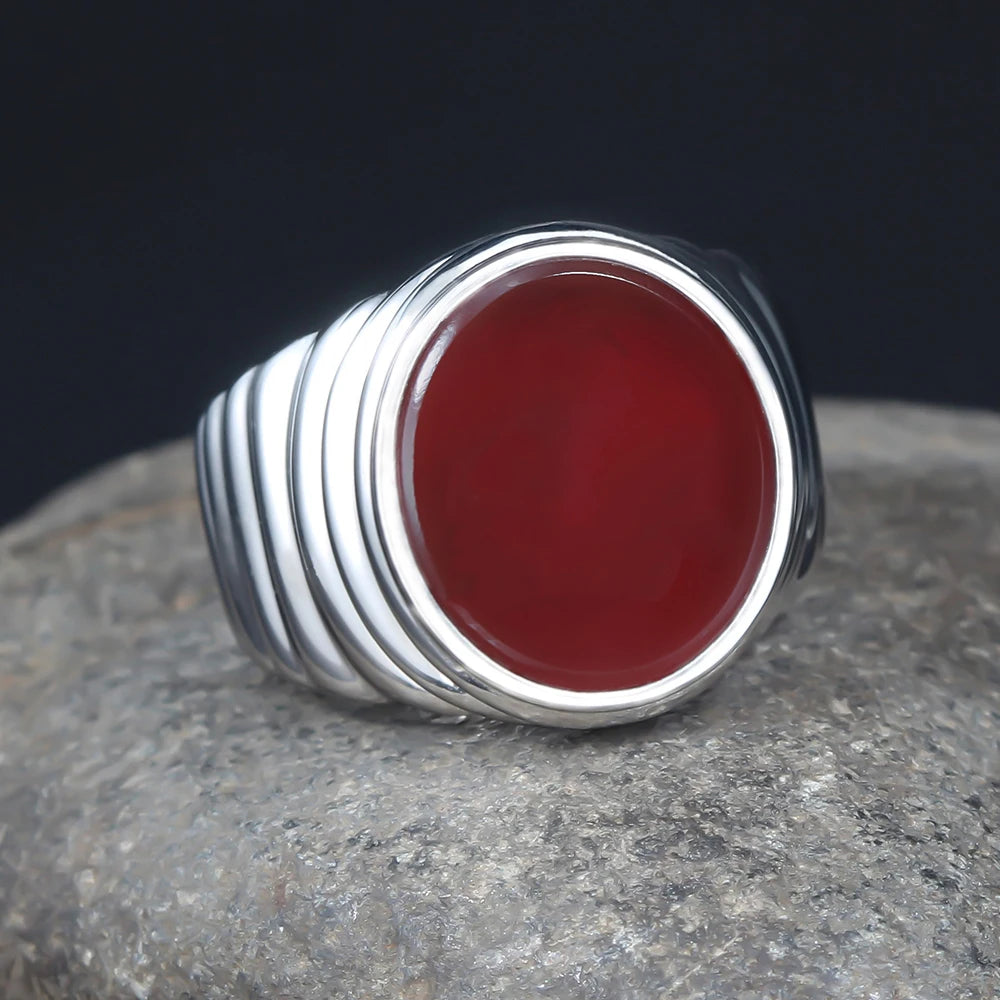 Corrugated Agate 925 Sterling Silver Fine Jewelry Ring For Men