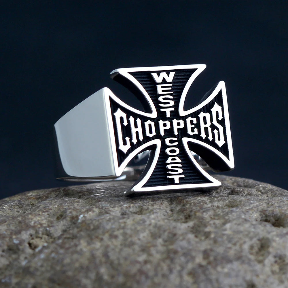 Cross-shaped Customized Text Choppers Sterling Silver Ring