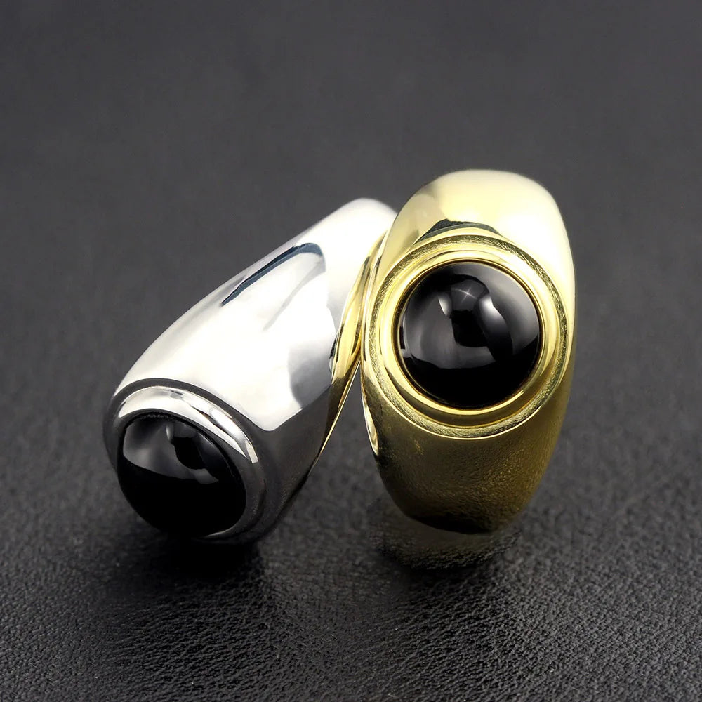 Fanshion Inlaid Black Agate Men Or Women Silver Ring