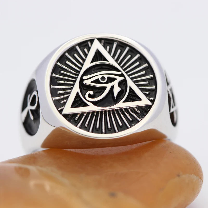 Ancient Egyptian Symbol The Eye of Horus  Protection Royal Power Amulets Egypt Cross Sterling Silver Ring