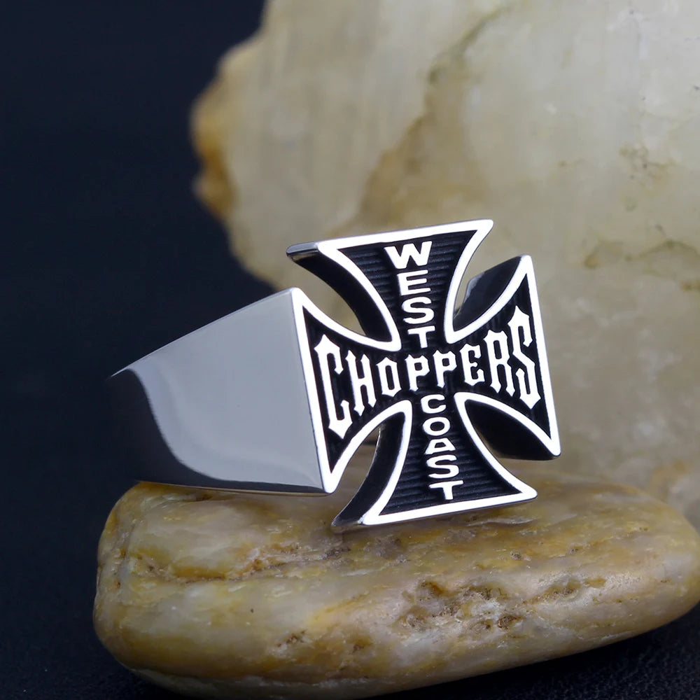 Cross-shaped Customized Text Choppers Sterling Silver Ring