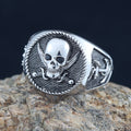Skull Death Memento Mori Pirate Sailing Ship Anchor Rudder Sterling Silver Ring