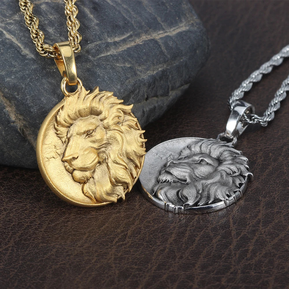 Men Soild Lion Head 925 Sterling Silver Necklace Charm Pendant Jewelry