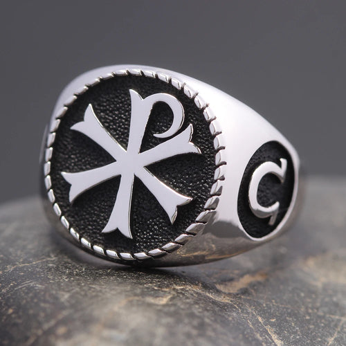 Christian Orthodox Church Symbol PX Alpha Omg Cross Sterling Silver Ring